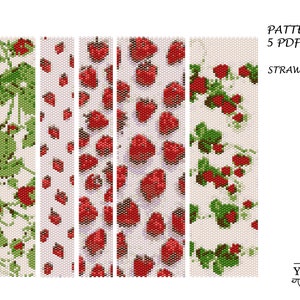 Strawberries Peyote Bracelet Pattern PDF Red and White Abstract Design Even Count Seed Bead Chart for Delica Beads Handmade Jewelry DIY