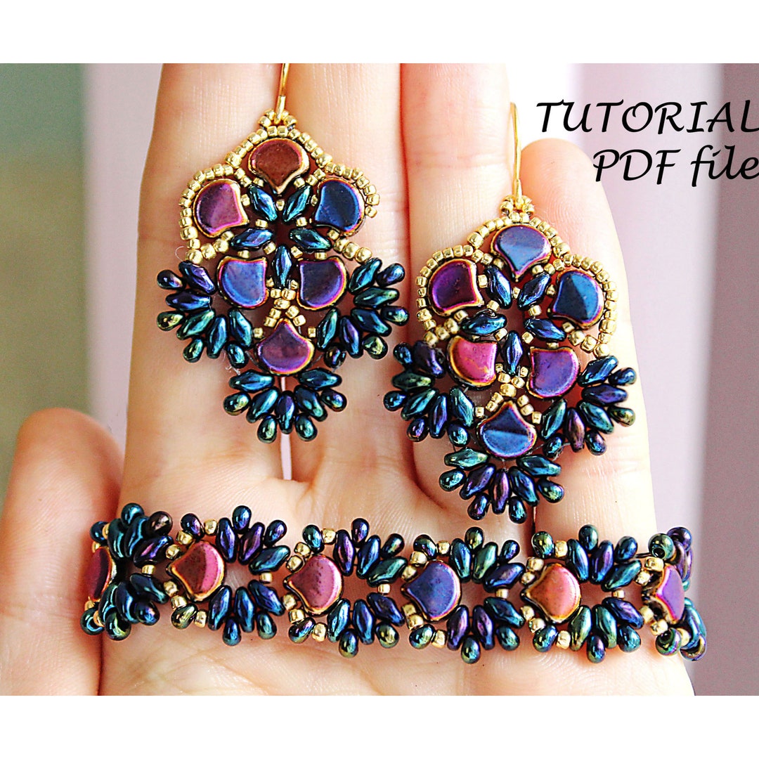 Beaded Jewelry Set Tutorial Bracelet&earrings Bead Pattern Ginko Bead ...