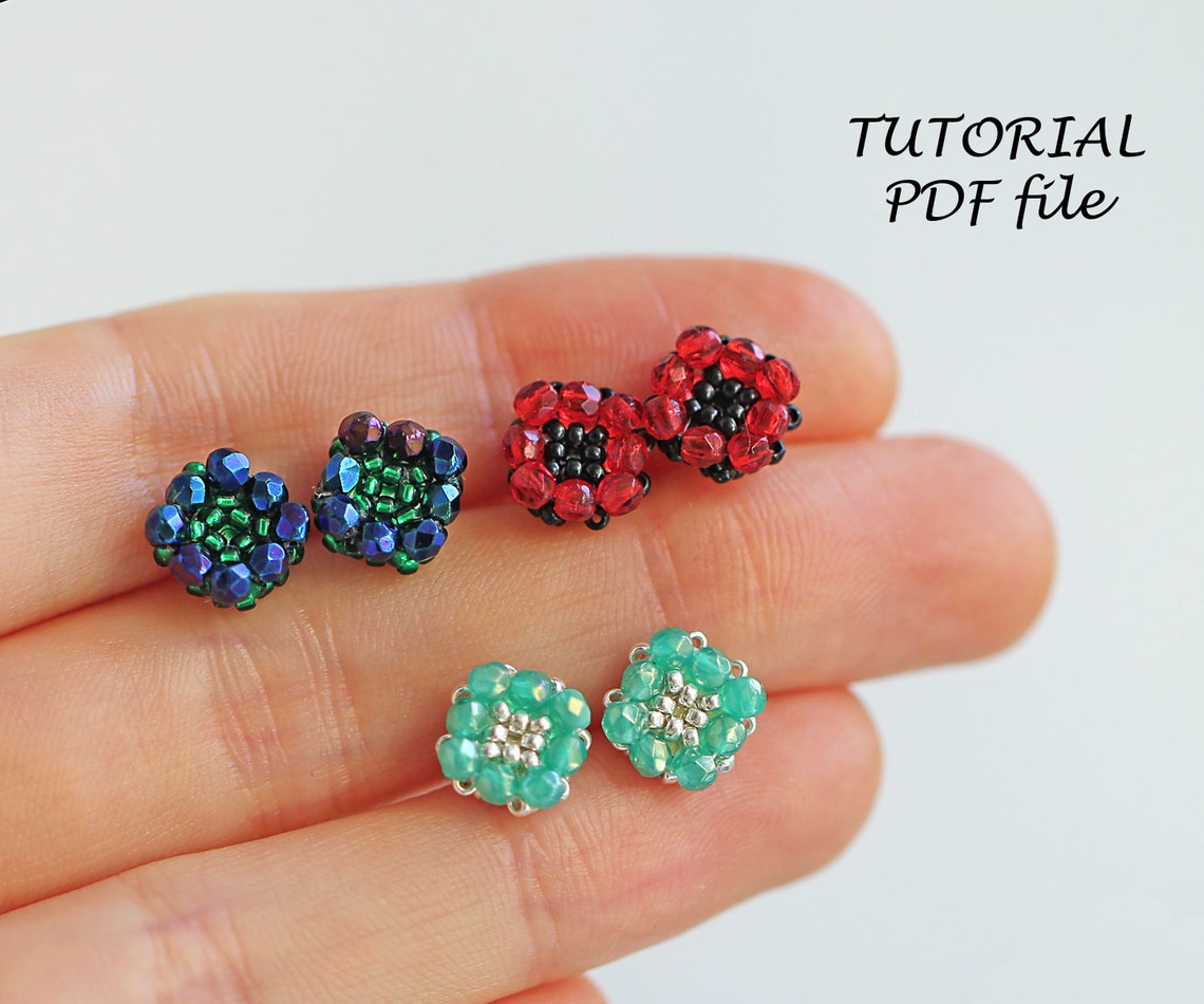 Beaded stud earrings tutorial Bead pattern Beading Etsy