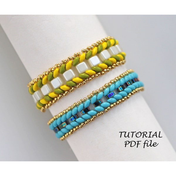 Beading tutorial; Miyuki tila tutorial, Bracelet tutorial, SuperDuo, Half Tila pattern, Bracelet pattern, Tila bead pattern bracelet Laurel