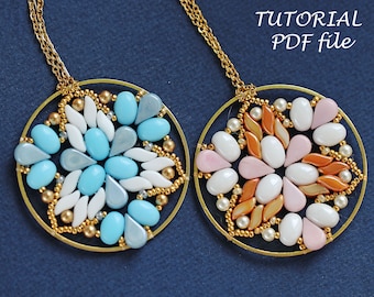 Beaded Pendant Tutorial Mandala Design StormDuo Amos Samos Beads Step-by-Step Beadwork Instructions Jewelry Pattern Guide Pendant Lis PDF