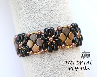 Beaded bracelet tutorial, Beadwork pattern, Diy bead jewelry tutorial, Ginko, ZoliDuo bead bracelet tutorial, Beading tutorial Bracelet Lana