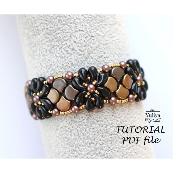 Beaded bracelet tutorial, Beadwork pattern, Diy bead jewelry tutorial, Ginko, ZoliDuo bead bracelet tutorial, Beading tutorial Bracelet Lana