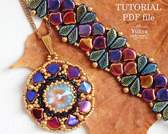 Beading Tutorial Jewelry Set Pattern Ginko Kite Beads Two-Hole Step-by-Step Instructions Beaded Design Guide Handmade Autumn Leaves PDF
