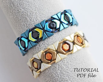 Beaded Bracelet Pattern Beadwork Design Using Chevron Duo Honeycomb Tango Beads DIY Jewelry Tutorial Step-by-Step Guide PDF Klara