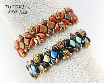 チュートリアルビーズブレスレットパターンDIYジュエリーデザインDuo StormDuo DiamonDuo Ginko Beadsを使用したステップバイステップのビーズの説明PDF Ninel