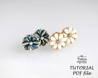 Samouczek dotyczący kolczyków, samouczek dotyczący kolczyków z koralikami, wzór na koraliki nasienne, samouczek i wzór na koraliki, wzór na kolczyki z koralików Kolczyki z koralikami Daisy