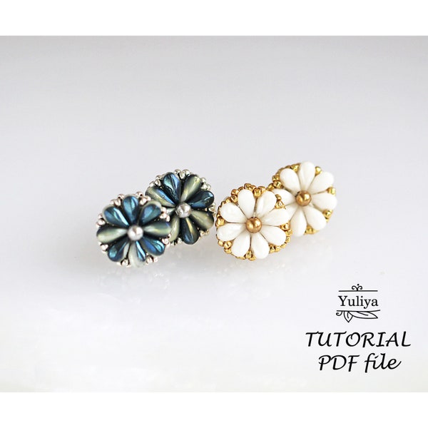 Earrings tutorial, Beaded stud earring tutorial, Seed bead pattern, Beading tutorial and pattern, Bead earrings pattern Daisy stud earrings