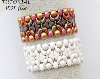 Tutorial de abalorios, patrón de pulsera Helios CzechMates, cuentas Samos ZoliDuo, instrucciones paso a paso para joyería con abalorios, tejido de abalorios Melanie