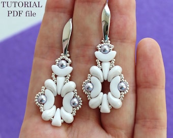 Beaded Earrings Tutorial with Two-Hole Beads Simple DIY Jewelry Pattern Easy Step-by-Step Beading Instructions Craft Guide PDF Maria