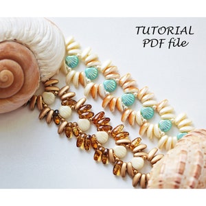 Pärlbroderihandledning Enkel armbandsdesign Chili Shelly Shell Pärlor Steg-för-steg smyckesinstruktioner Guide till mönster med 2 hålspärlor Seaside PDF