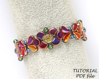 Zelfstudie kralenarmband, kralen met twee gaten, armbandpatroon, kralenpatroon; Paisley, Ginko, barokke cabochon ~ Zelfstudie kralen weven Deanna