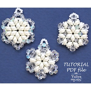 Snowflake Pendant Tutorial Easy Simple Beading Pattern Es-O Beads Step-by-Step Jewelry Instructions Holiday Design Three Snowflakes PDF