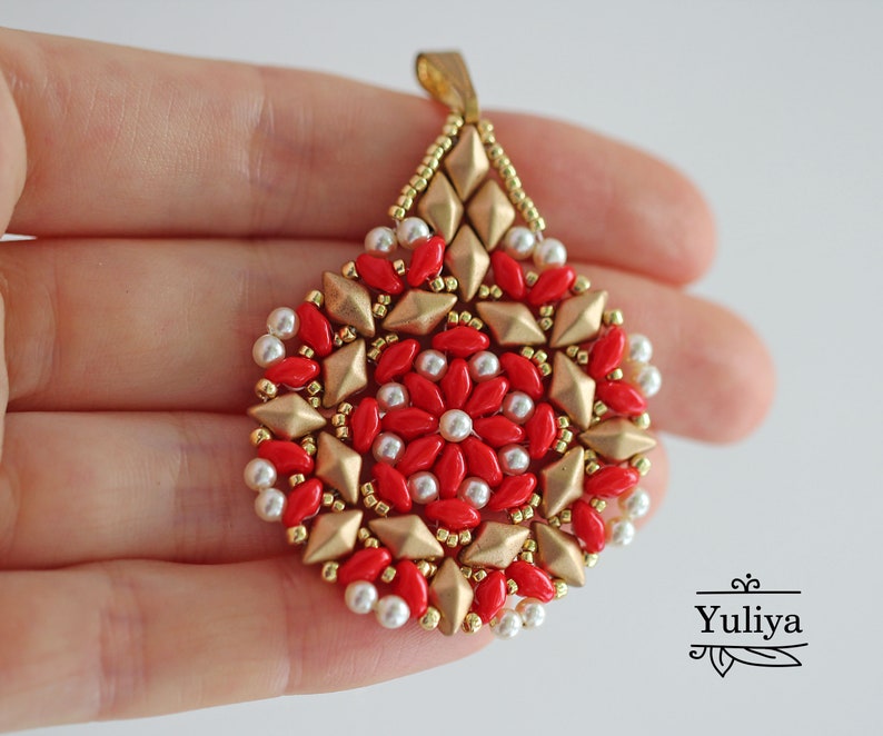 Beaded pendant tutorial Bead pendant pattern SuperDuo Etsy