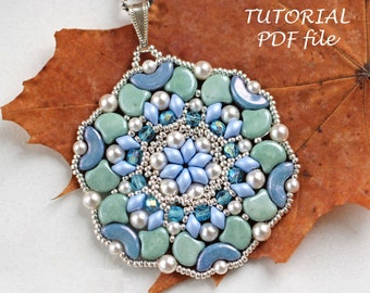 Tutoriel sur le motif de pendentif perlé avec des perles Es-O et Ginko Instructions pour bijoux DIY Tissage de perles fait main Design Winter Day PDF