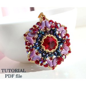 Rivoli Tutorial Pendant Pattern Beaded Jewelry Design Using Swarovski Crystal Step-by-Step Instructions DIY Craft Guide PDF Garnet