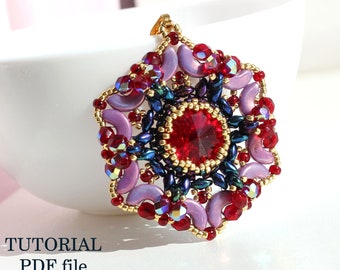 Rivoli Tutorial Pendant Pattern Beaded Jewelry Design Using Swarovski Crystal Step-by-Step Instructions DIY Craft Guide PDF Garnet