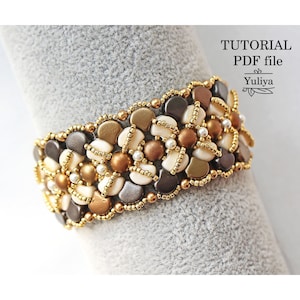 Beading tutorial bracelet, Beaded bracelet pattern, Ginko bead pattern, Two hole bead tutorial, Beaded jewelry pattern bracelet Tina pdf