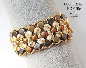 Kralen tutorial armband, Kralen armband patroon, Ginko kraal patroon, Twee gaten kraal tutorial, Kralen sieraden patroon armband Tina pdf