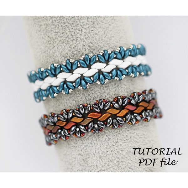 SuperDuo beading tutorial, StormDuo bracelet pattern, Bead pattern, Bracelet tutorials, Jewelry tutorial, Beaded bracelet tutorial Streamlet