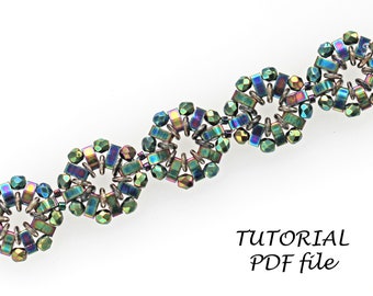 Beaded Bracelet Tutorial Using Half Tila Beads Jewelry Pattern DIY Beadweaving Instructions Step-by-Step Craft Guide Template PDF Hilda