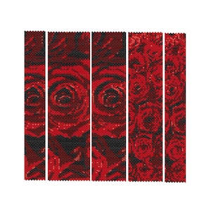 Patterns peyote bracelet, Rose peyote pattern, Even count peyote, Delica bead patterns, Red & black bracelet pattern, Floral peyote Red rose