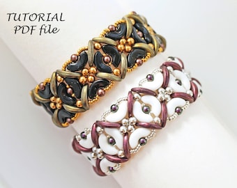 Beading Tutorial Bracelet Pattern Two Hole Beadwork Instructions Arcos Crescent Bead Design DIY Jewelry Guide Bead Pattern by Paula Digital