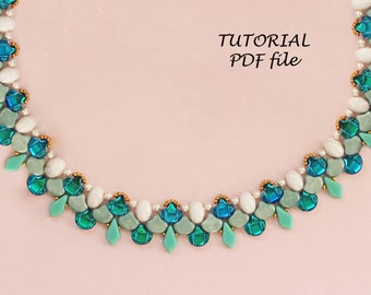 Beaded Necklace Pattern Tutorial Ginko Samos par Puca Kite Beads Step-by-Step Jewelry Instructions Green Design Guide Handmade Marion PDF