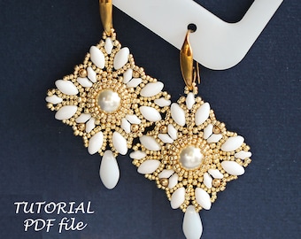 Beaded Earrings Tutorial with SuperDuo IrisDuo Beads Weaving Jewelry Pattern Step-by-Step Beading Instructions DIY Guide PDF Marta