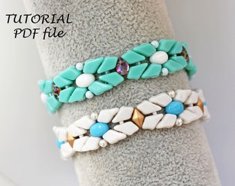 Modello per braccialetto di perline Istruzioni per la lavorazione delle perline Kite Samos GemDuo DiamonDuo Beads Progettazione di gioielli passo dopo passo Tutorial per la lavorazione delle perline a due fori Alaina