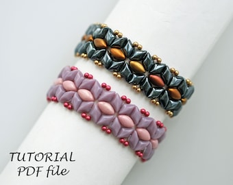 Tutorial de pulsera de cuentas GemDuo DiamonDuo IrisDuo, patrón de cuentas Duo Design DIY, instrucciones fotográficas, joyería, abalorios paso a paso, Eleanor PDF