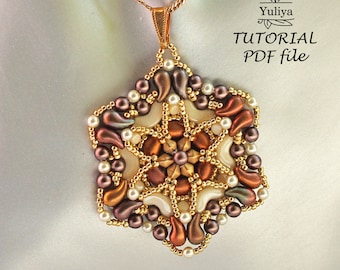 Beaded Pendant Pattern Beading Tutorial Step-by-Step Jewelry Instructions Beadwork Design Pendant Template DIY Guide Crafting Brown PDF
