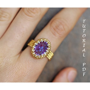 Bead ring pattern, Peyote ring tutorial, Beaded ring tutorial, Beading tutorial ring, Oval Swarovski 4120, Seed bead pattern ring Mickaela