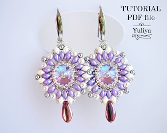 Beaded Earring Pattern Rivoli Swarovski Design Step-by-Step Beading Instructions DIY Jewelry Guide Handmade Tutorial Earrings Lavender PDF