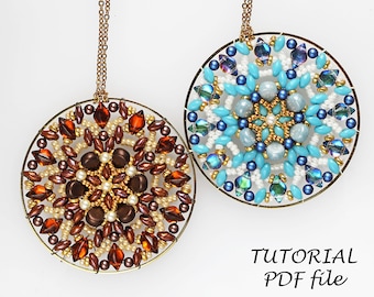 Beaded Pendant Tutorial Mandala Pattern SuperDuo GemDuo Amos Beads Step-by-Step Beading Instructions Jewelry Design Guide Pendant Cheri PDF