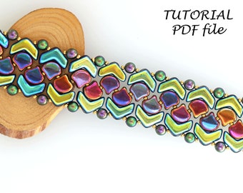 Beaded Bracelet Tutorial Beading Instructions Chevron Duo Ginko Beads Step-by-Step Jewelry Guide How to Make Bracelet DIY Pattern Dana PDF
