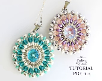 Perlen Anhänger Tutorial Oval Rivoli Design Schritt-für-Schritt Perlenanleitungen Schmuckmuster Anleitung Handgefertigter Perlenanhänger Muster Jaklin PDF