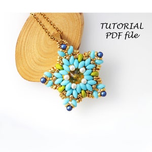 Beaded Pendant Tutorial with SuperDuo Beads and 14mm Rivoli Step-by-Step Beadwork Instructions DIY Jewelry Pattern Guide PDF Star