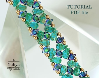 Beading Tutorial Bracelet Pattern Paisley Duo Beads Step-by-Step Bead Weaving Instructions Jewelry Design Guide Handmade Katun PDF Pattern