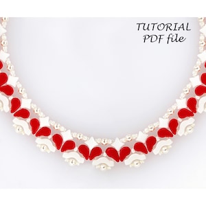 Tutoriel de modèle de collier de perles Paisley WibeDuo Bridge Beads étape par étape Instructions pour les bijoux de Saint-Valentin Design romantique Amour PDF