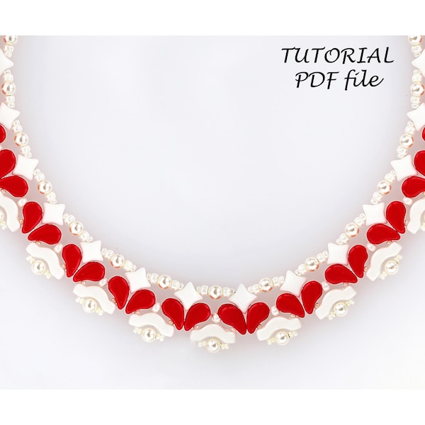 Beaded necklace pattern, Beading tutorial, Jewelry bead pattern ~ Paisley, WibeDuo, Bridge ~ Necklace tutorial, Valentine day pattern Love