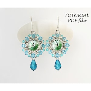 Beaded Earrings Tutorial Rivoli 12 mm Bicone Bead Pattern DIY Jewelry Instructions Handmade Beadweaving Elegant Earring Design Lola PDF