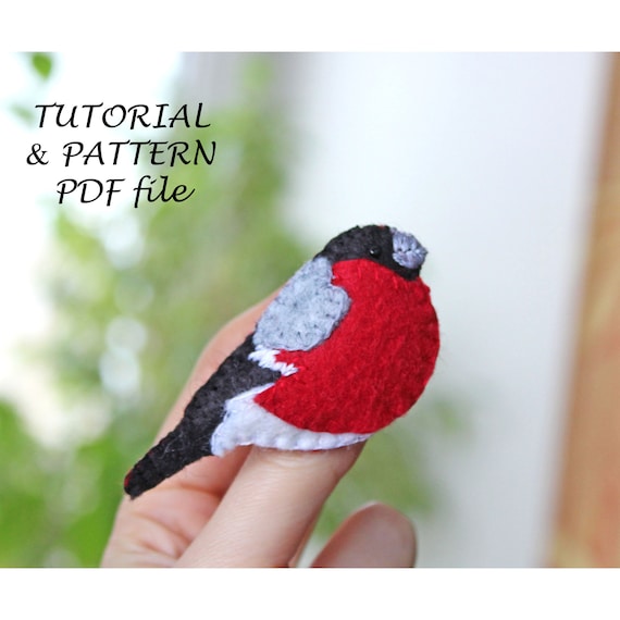 Bullfinch Felt Brooch Tutorial PDF Bird Sewing Pattern for Handmade Ornament Embroidery Craft DIY Project Cute Felt Bird Pin Design Guide