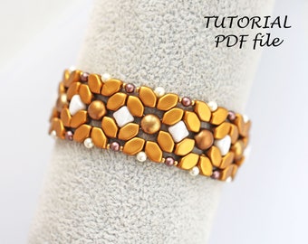 Tutorial de abalorios, patrón de pulsera de cuentas Paros par Puca, cuentas sedosas, diseño de cabujón de dos agujeros, patrón de pulsera de abalorios DIY Suzanne PDF