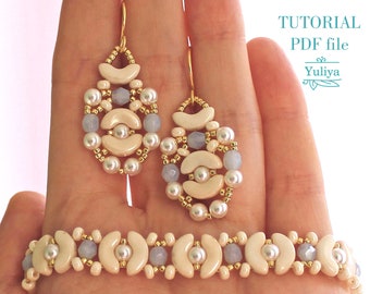 Bead Jewelry Tutorial Simple Pattern with Pearls DIY Bracelet Earrings Design Beading Instructions Elegant Handmade Jewelry Set Lisa PDF