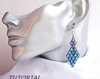 Beaded earrings tutorial; Earrings tutorial; Bead earrings tutorial; GemDuo, DiamonDuo bead pattern, Beading tutorial earrings Cascade