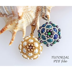 Beading Pendant Tutorial Czech Round Pearls SuperDuo Beads Elegant DIY Jewelry Pattern Beadwork Instructions Pearl Design Pendant Miri