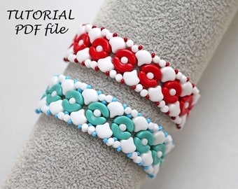 Beaded Bracelet Tutorial Pattern with Puca Beads Ginko Arcos Minos Three Hole Bead Design DIY Jewelry Instructions Handmade Polka Dot PDF