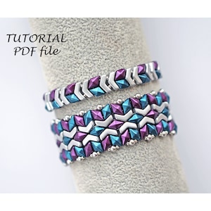 Bead pattern, Bracelet tutorial ~DiamonDuo, GemDuo, Arrow~ Beading instructions, Beading tutorial, Simple, Easy beginner bead tutorial Pilar