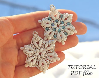 Motif flocon de neige en perles, création de bijoux de Noël, tutoriel pendentif bricolage, instructions étape par étape, guide de création PDF flocon de neige_2